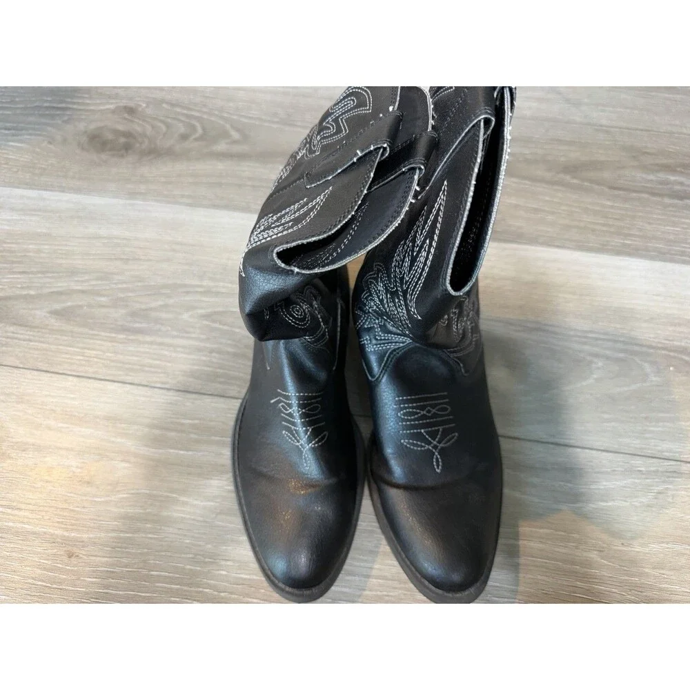 Kids' Deer Stag Western Boots Black Cowboy Youth Size 5 Embroidered Pull-On